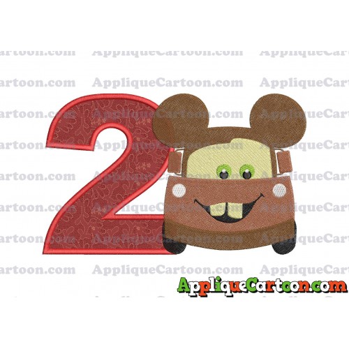 Tow Mater Ears Cars Disney Mickey Mouse Cars Fiiled Embroidery Design Birthday Number 2