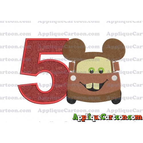 Tow Mater Ears Cars Disney Mickey Mouse Cars Fiiled Embroidery Design Birthday Number 5