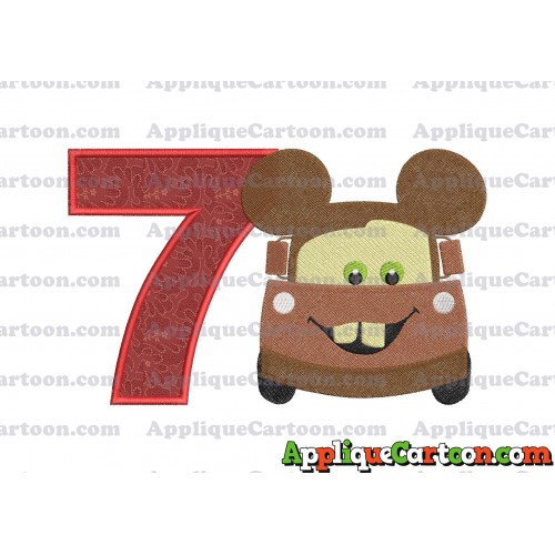 Tow Mater Ears Cars Disney Mickey Mouse Cars Fiiled Embroidery Design Birthday Number 7