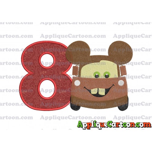 Tow Mater Ears Cars Disney Mickey Mouse Cars Fiiled Embroidery Design Birthday Number 8