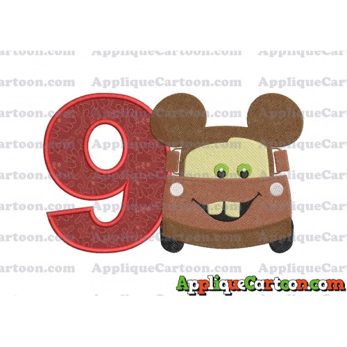 Tow Mater Ears Cars Disney Mickey Mouse Cars Fiiled Embroidery Design Birthday Number 9