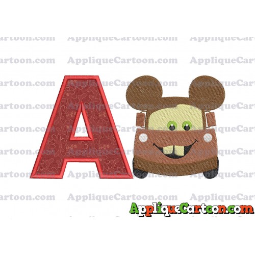 Tow Mater Ears Cars Disney Mickey Mouse Cars Fiiled Embroidery Design With Alphabet A