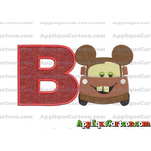 Tow Mater Ears Cars Disney Mickey Mouse Cars Fiiled Embroidery Design With Alphabet B
