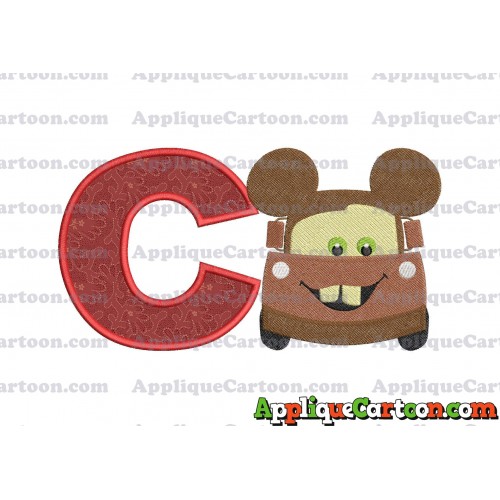 Tow Mater Ears Cars Disney Mickey Mouse Cars Fiiled Embroidery Design With Alphabet C