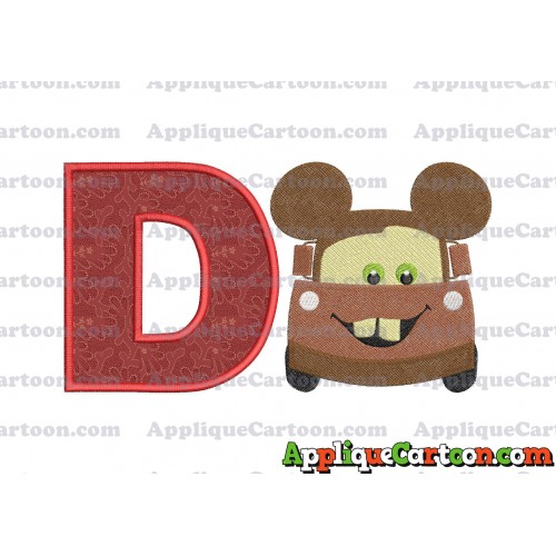 Tow Mater Ears Cars Disney Mickey Mouse Cars Fiiled Embroidery Design With Alphabet D