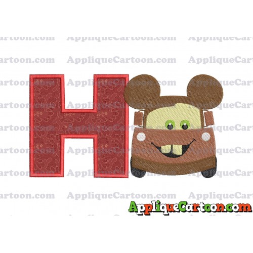 Tow Mater Ears Cars Disney Mickey Mouse Cars Fiiled Embroidery Design With Alphabet H