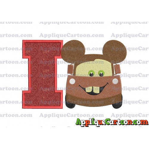 Tow Mater Ears Cars Disney Mickey Mouse Cars Fiiled Embroidery Design With Alphabet I