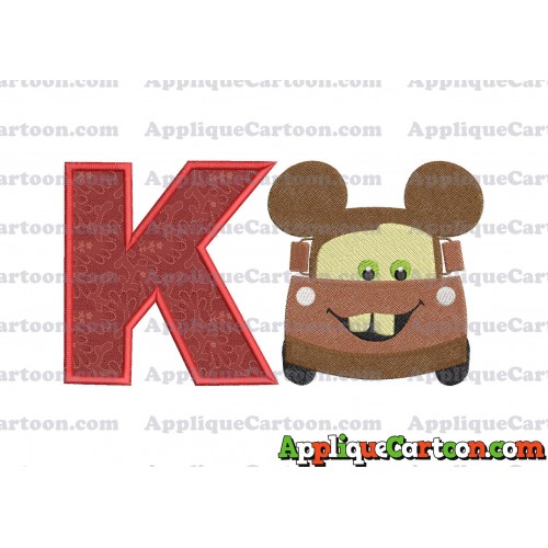Tow Mater Ears Cars Disney Mickey Mouse Cars Fiiled Embroidery Design With Alphabet K