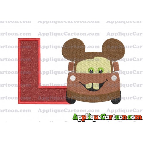 Tow Mater Ears Cars Disney Mickey Mouse Cars Fiiled Embroidery Design With Alphabet L