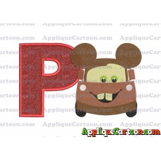 Tow Mater Ears Cars Disney Mickey Mouse Cars Fiiled Embroidery Design With Alphabet P