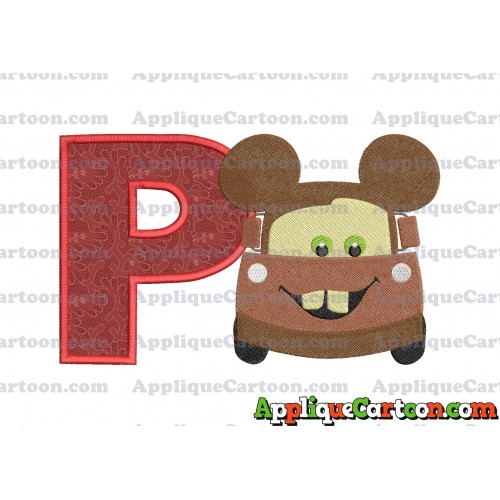 Tow Mater Ears Cars Disney Mickey Mouse Cars Fiiled Embroidery Design With Alphabet P