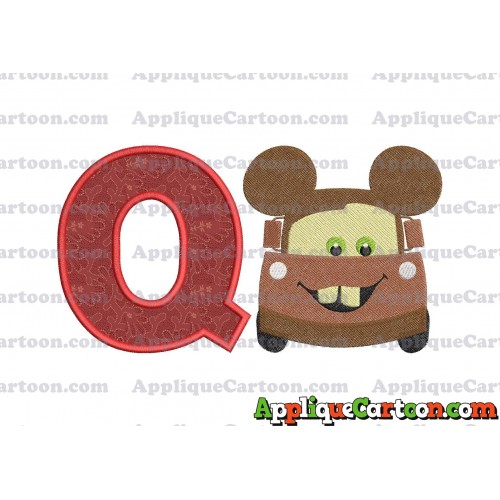 Tow Mater Ears Cars Disney Mickey Mouse Cars Fiiled Embroidery Design With Alphabet Q