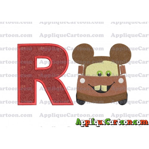 Tow Mater Ears Cars Disney Mickey Mouse Cars Fiiled Embroidery Design With Alphabet R