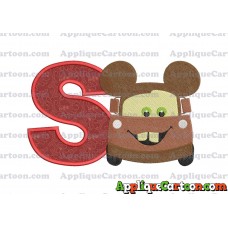Tow Mater Ears Cars Disney Mickey Mouse Cars Fiiled Embroidery Design With Alphabet S