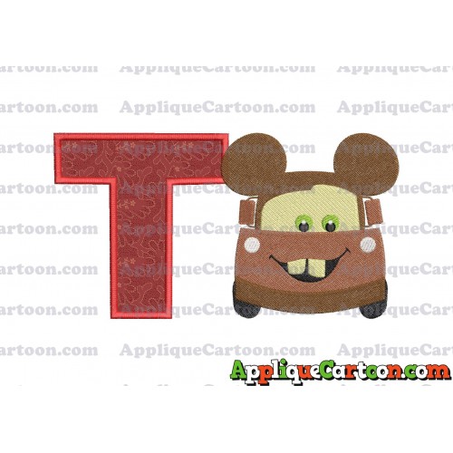 Tow Mater Ears Cars Disney Mickey Mouse Cars Fiiled Embroidery Design With Alphabet T