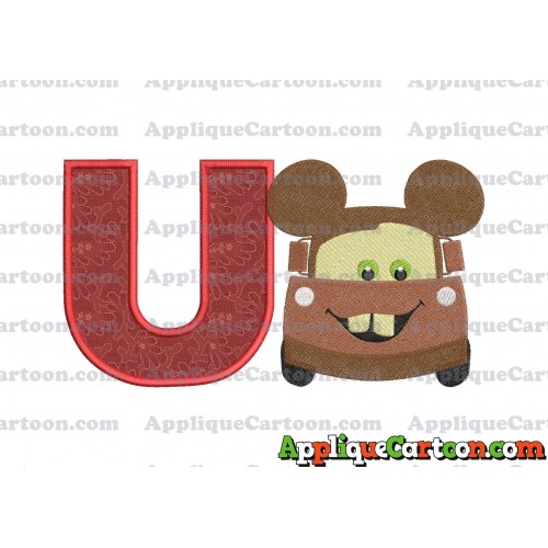 Tow Mater Ears Cars Disney Mickey Mouse Cars Fiiled Embroidery Design With Alphabet U