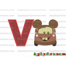 Tow Mater Ears Cars Disney Mickey Mouse Cars Fiiled Embroidery Design With Alphabet V