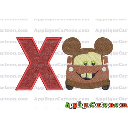 Tow Mater Ears Cars Disney Mickey Mouse Cars Fiiled Embroidery Design With Alphabet X