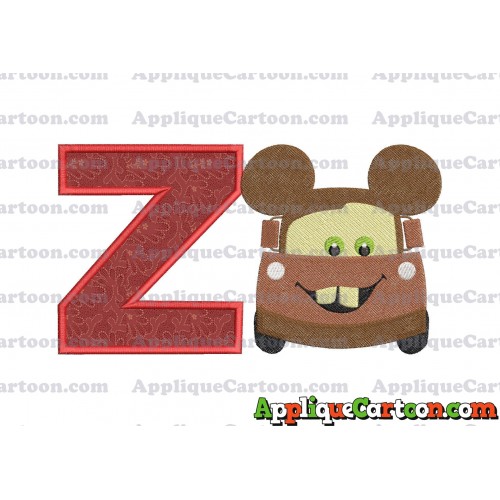 Tow Mater Ears Cars Disney Mickey Mouse Cars Fiiled Embroidery Design With Alphabet Z