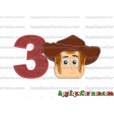 Toy Story Sheriff Woody Head Applique Embroidery Design Birthday Number 3