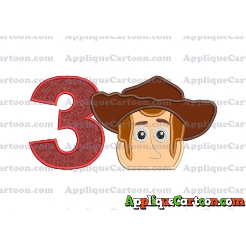 Toy Story Sheriff Woody Head Applique Embroidery Design Birthday Number 3