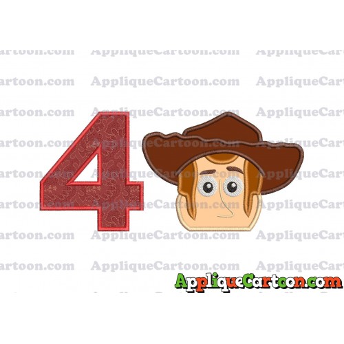 Toy Story Sheriff Woody Head Applique Embroidery Design Birthday Number 4