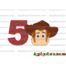 Toy Story Sheriff Woody Head Applique Embroidery Design Birthday Number 5