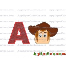Toy Story Sheriff Woody Head Applique Embroidery Design With Alphabet A