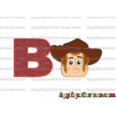 Toy Story Sheriff Woody Head Applique Embroidery Design With Alphabet B