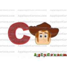Toy Story Sheriff Woody Head Applique Embroidery Design With Alphabet C
