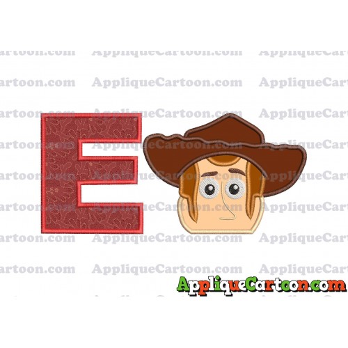 Toy Story Sheriff Woody Head Applique Embroidery Design With Alphabet E