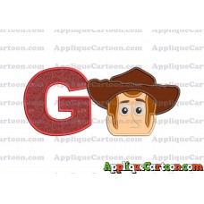 Toy Story Sheriff Woody Head Applique Embroidery Design With Alphabet G