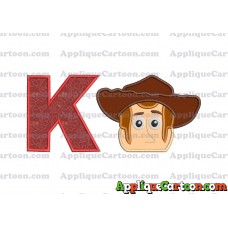 Toy Story Sheriff Woody Head Applique Embroidery Design With Alphabet K