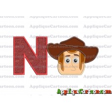 Toy Story Sheriff Woody Head Applique Embroidery Design With Alphabet N