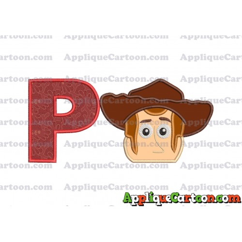 Toy Story Sheriff Woody Head Applique Embroidery Design With Alphabet P
