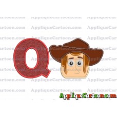 Toy Story Sheriff Woody Head Applique Embroidery Design With Alphabet Q