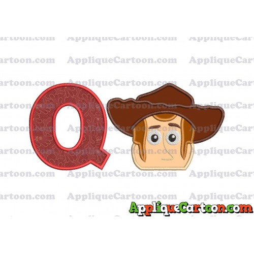 Toy Story Sheriff Woody Head Applique Embroidery Design With Alphabet Q