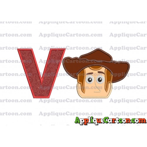 Toy Story Sheriff Woody Head Applique Embroidery Design With Alphabet V