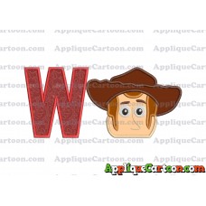 Toy Story Sheriff Woody Head Applique Embroidery Design With Alphabet W