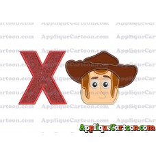 Toy Story Sheriff Woody Head Applique Embroidery Design With Alphabet X