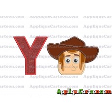 Toy Story Sheriff Woody Head Applique Embroidery Design With Alphabet Y