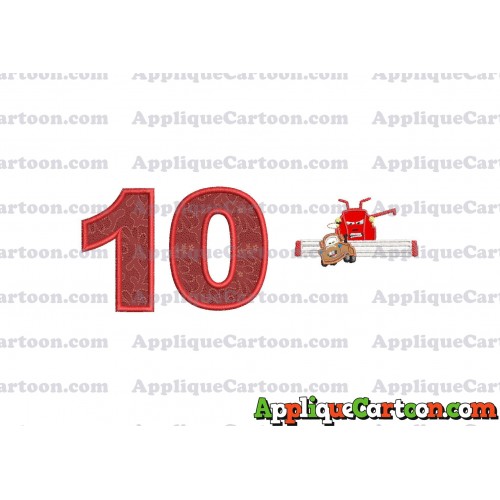 Tractor Tipping and Mater Applique Embroidery Design Birthday Number 10
