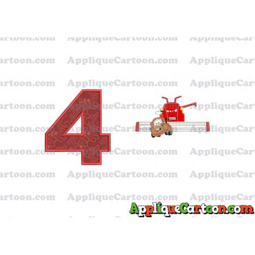 Tractor Tipping and Mater Applique Embroidery Design Birthday Number 4