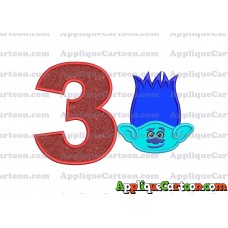Trolls Branch Applique Embroidery Design Birthday Number 3