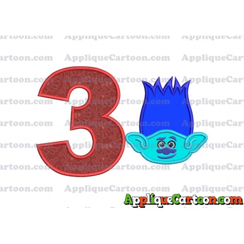 Trolls Branch Applique Embroidery Design Birthday Number 3