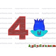 Trolls Branch Applique Embroidery Design Birthday Number 4