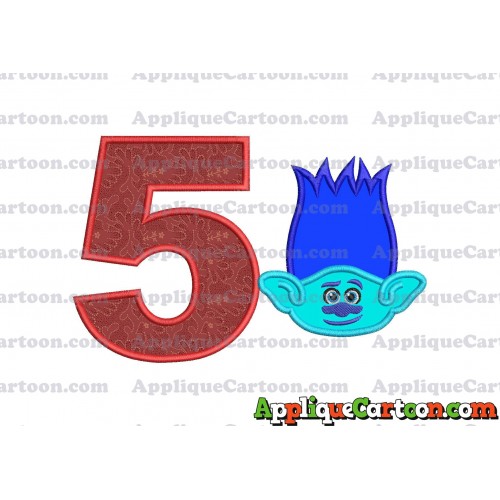 Trolls Branch Applique Embroidery Design Birthday Number 5