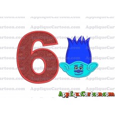 Trolls Branch Applique Embroidery Design Birthday Number 6