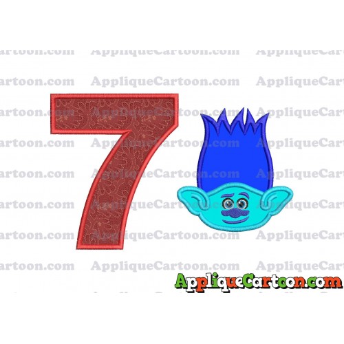 Trolls Branch Applique Embroidery Design Birthday Number 7