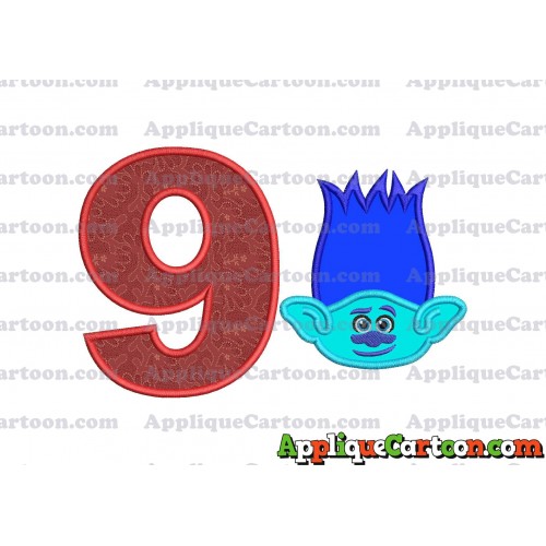 Trolls Branch Applique Embroidery Design Birthday Number 9
